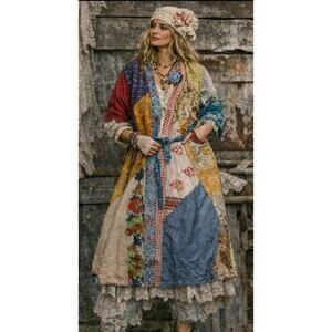 NWT Sacred Threads Vintage 100% Silk Patchwork Long Kimono M